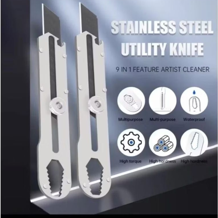 

Pisau Cutter Pemotong Stainless Steel 9in1 Pemotong Kertas Stainless Tajam Anti Karat Dan Refill Isi 1p