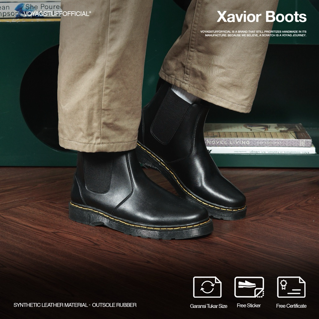 Voyagstuffofficial - Xavior Sepatu Boots Pria Hitam