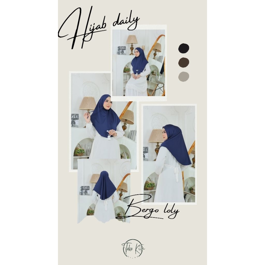 hijab daily LOLY bergo//jersey premium//denim,taupe,biru wardah,dark grey,beige,black,army