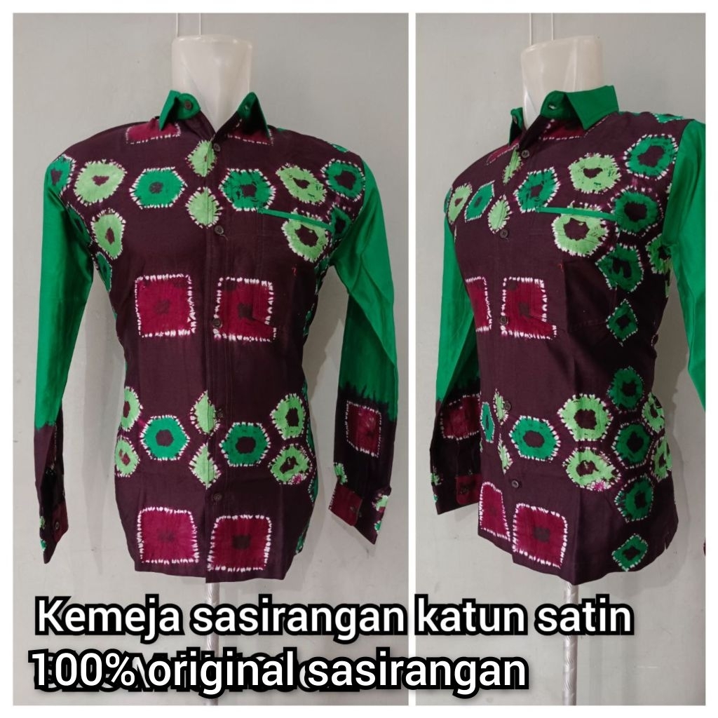 kemeja sasirangan bahan katun satin warna hijau