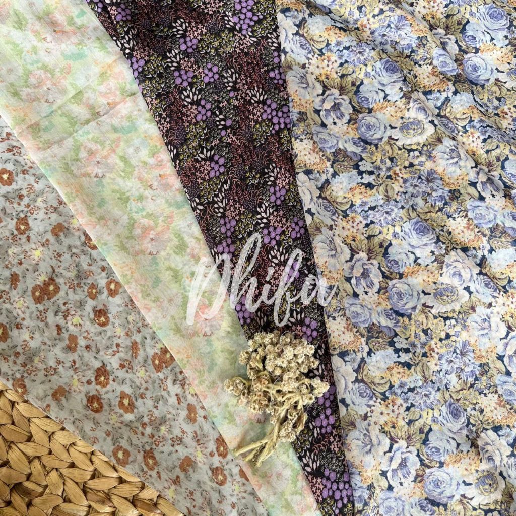 kain sifon sutra motif bunga - kain sifon  premium motif bunga