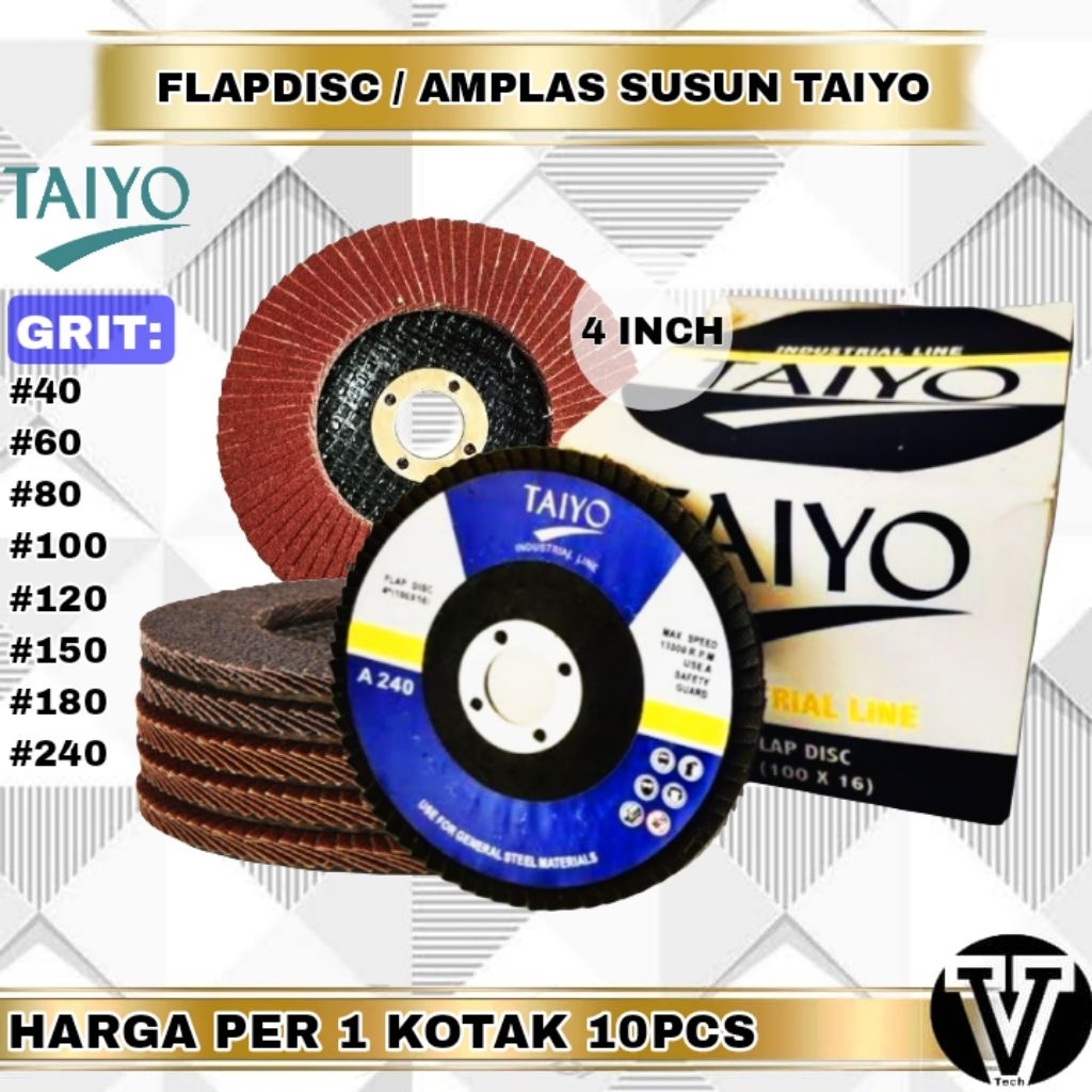 (10 PCS) Gerinda Amplas / Flap Disc Taiyo 4" Inch Grit 40 - 400