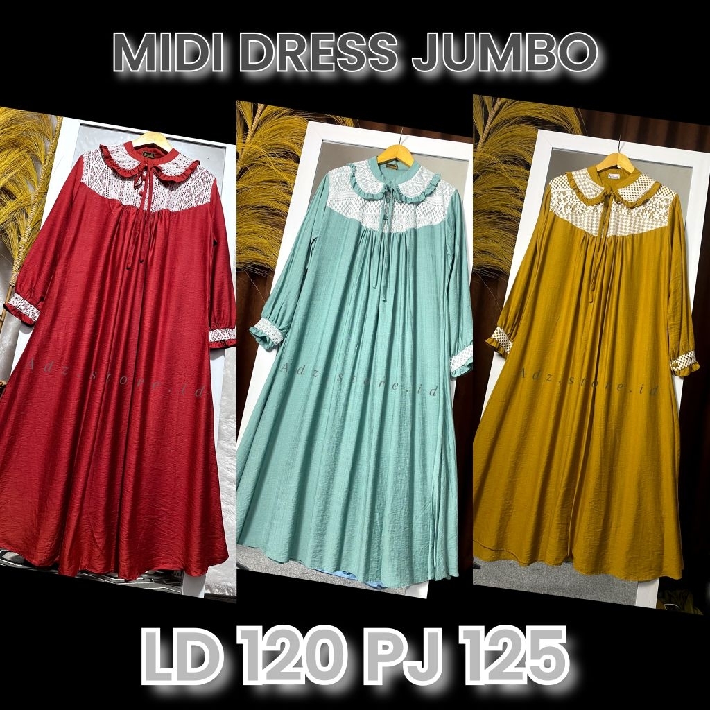MEYZA DRESS Gamis Midi JUMBO Terbaru Ld 120 Pj 125 Fashion Wanita Muslim Kekinian