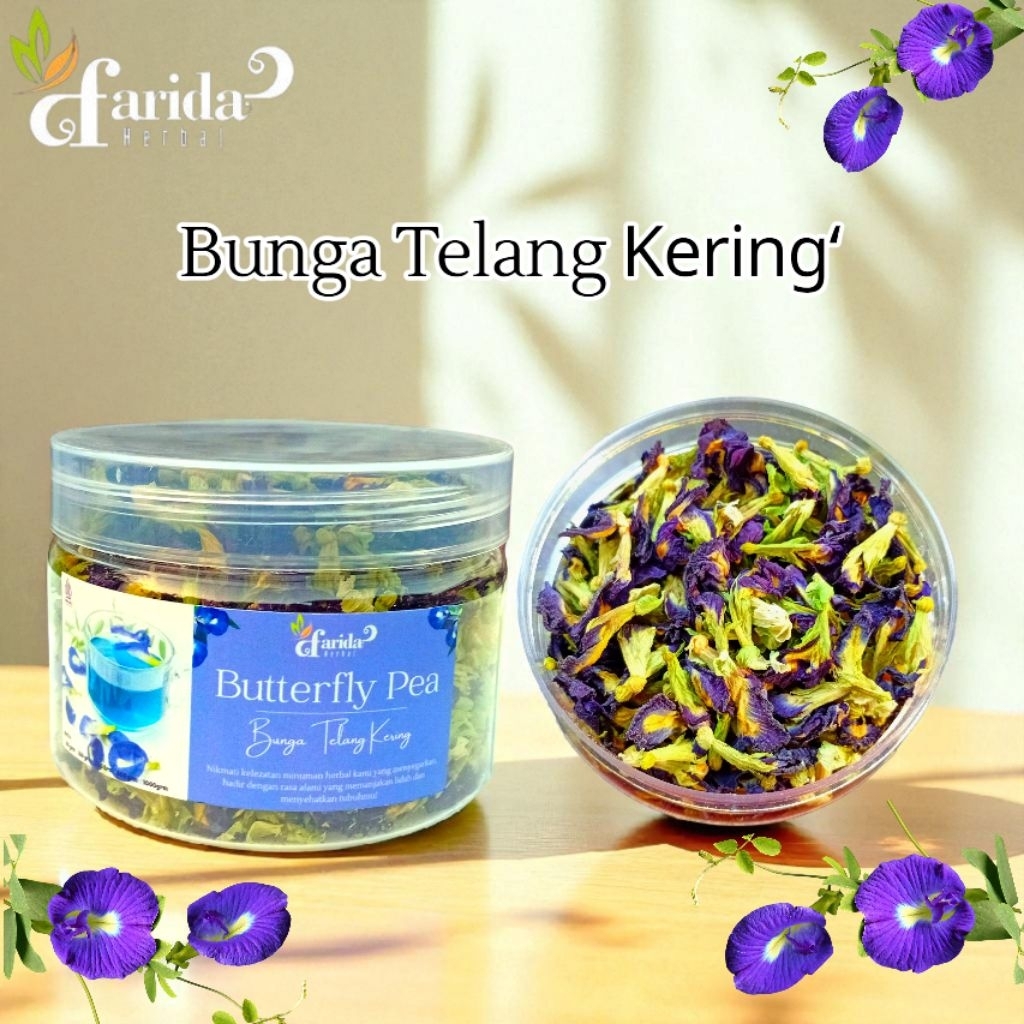 

Bunga Telang Kering Grade A Kemasan Toples Bonus Lemon Kering