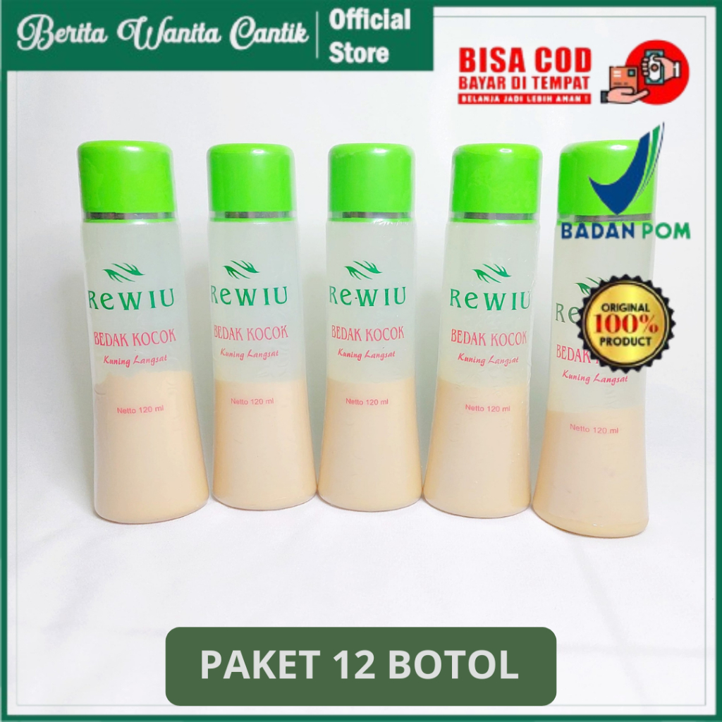 Bedak Kocok Rewiu Kuning Langsat 120 ml Sudah BPOM dan Bisa COD (Paket 12 Botol)