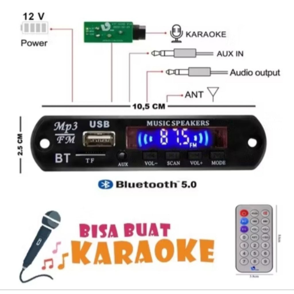 modul mp3 bluetooth karaoke tinggal pasang