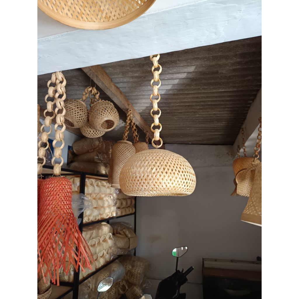 Kap Lampu Mangkuk Kecil | Kap Lampu Gantung | Kap Lampu Estetik |  Kap Lampu Bambu | Kerajinan Bambu