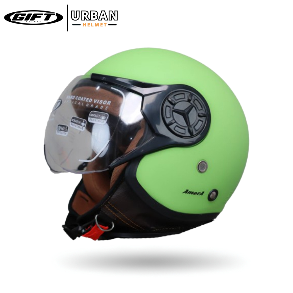 Helm Bogo Gift Amora Hijab Retro Hijau Dof - Helm Half Face Green Wanita Hijab Friendly sudah SNI