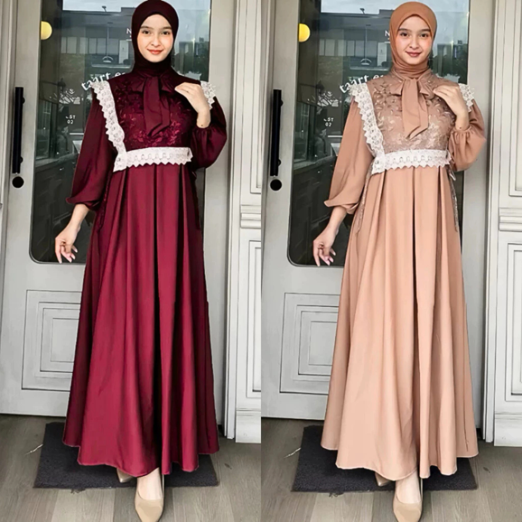 Gamis Syakila Vest Brukat Satin | Gamis Kondangan Syakila Rompi Tile Bordir Mewah Outfit Lebaran Mus