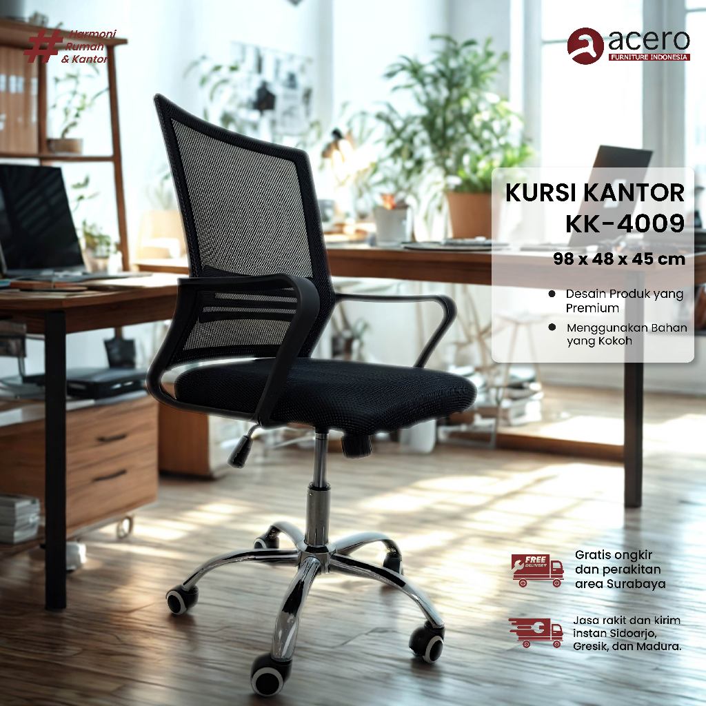 Acero Furniture - Kursi Kantor Hidrolik / Kursi Kantor Putar / Kursi Kerja Kantor Beroda 4009