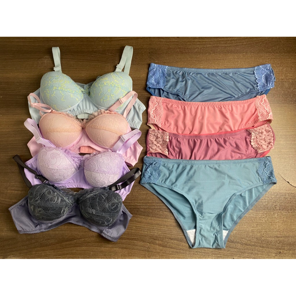 Promo 100rb Bh 4 + Cd 4 Bra Renda Busa Tipis Tanpa Kawat Cd Motif Renda Polos Elastis | 4 Setel Cd d