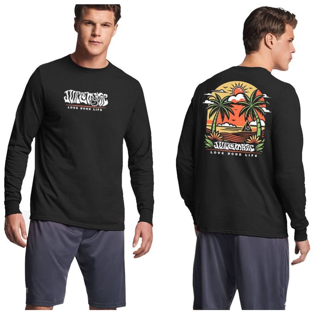 BAJU KAOS LENGAN PANJANG JUICE EMATIC HITAM LONG SLEEVE JUICE EMATIC BLACK LOVE YOUR LIFE COMBED 30S