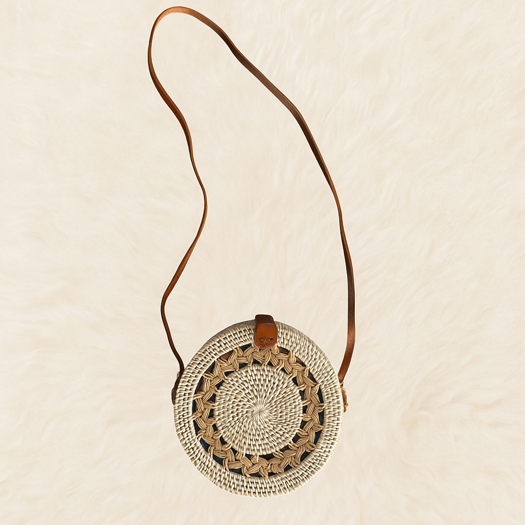 TAS ROTAN BULAT BALI / TAS PANTAI / TAS MOTIF BULAT