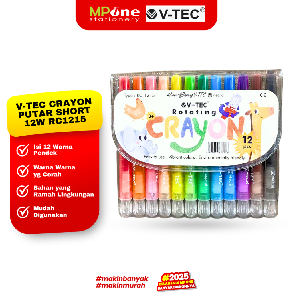 

V-TEC Crayon Putar Pendek 12 Warna RC1215 / Karyon Warna 12W V-TEC