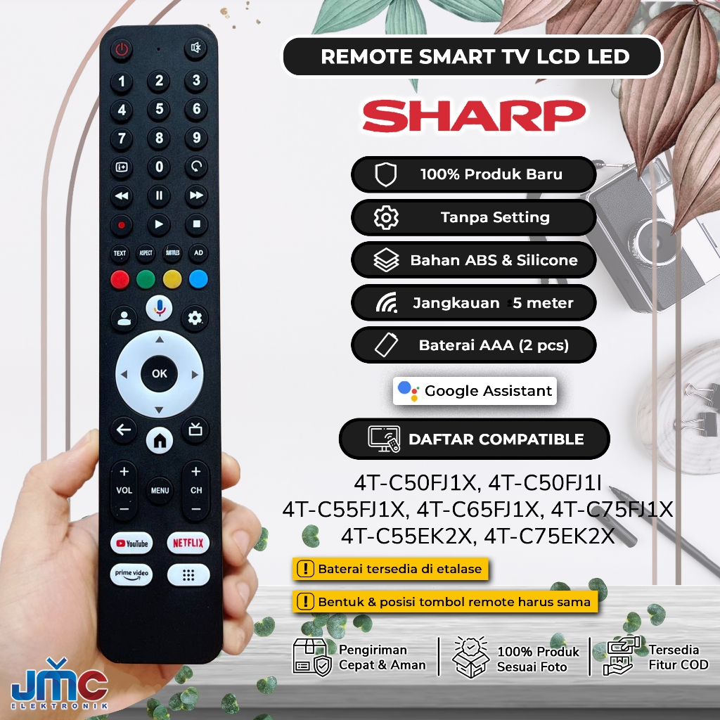 Remote Smart TV Sharp Android Voice 4T-C50FJ1I 4T-C50FJ1X 4T-C55FJ1X 4T-C65FJ1X