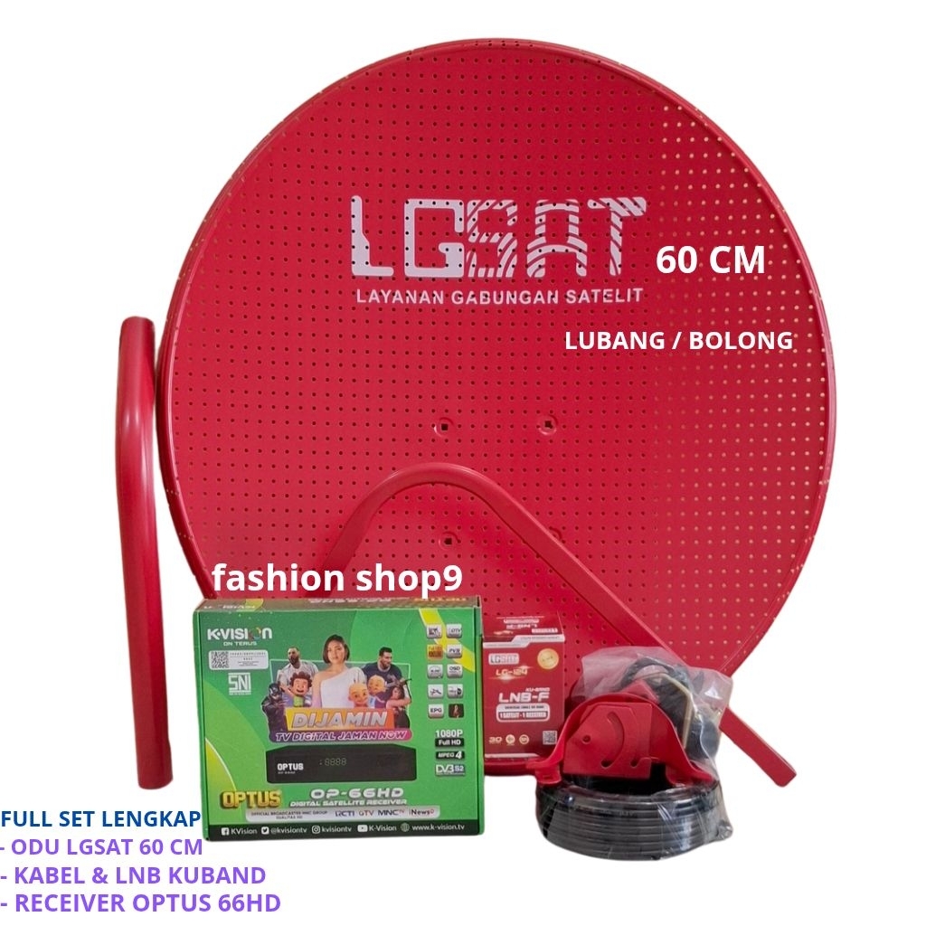 LGSAT Parabola Mini 60 Cm Kuband Antena Full Set Lengkap+Receiver Optus (Merah Lubang)