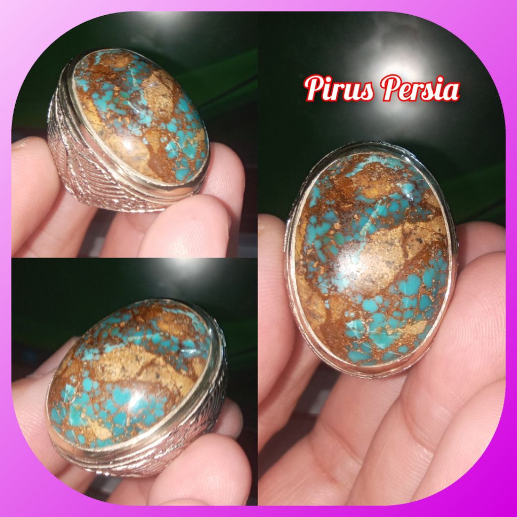 Cincin Batu Permata Pirus Persia Biru Size Jumbo Asli Natural