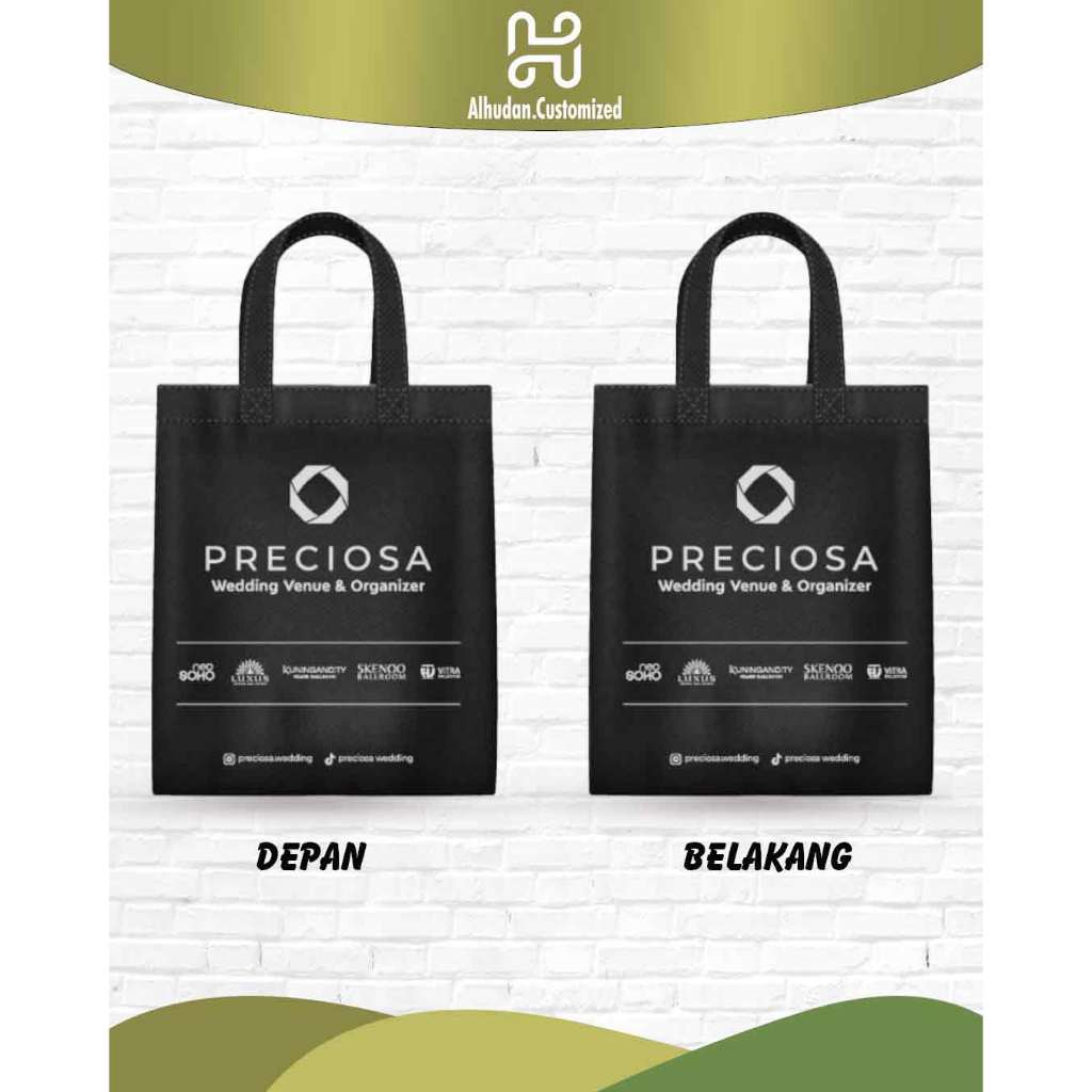 

Goodiebag totebag 30x40x8 spunbond tas kantong seminar branding pernikahan custom sablon