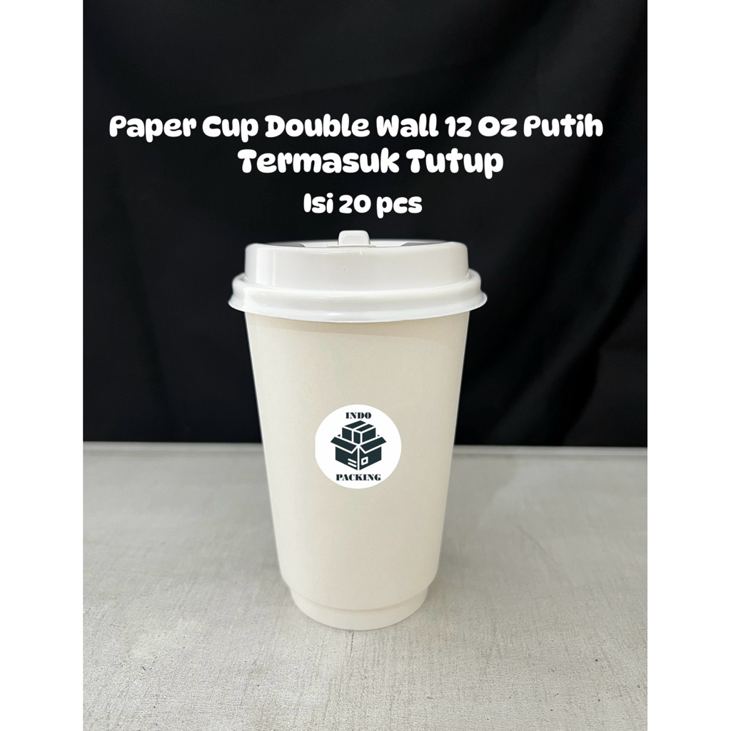 (isi 20) Paper Cup 12Oz 360ml Double Wall Putih / Paper Cup Tebal / Hot Cup / Paper Cup Putih / Gela