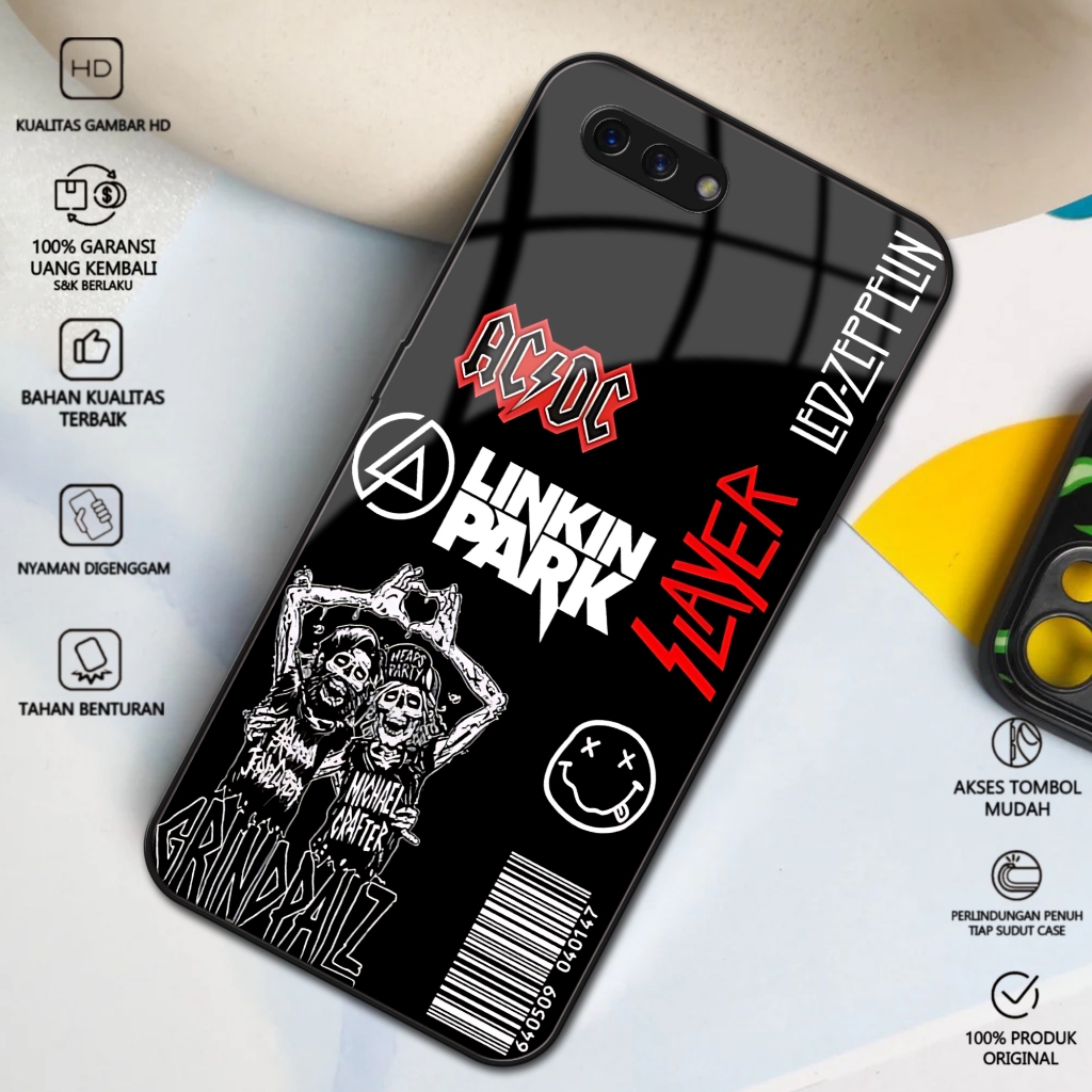 Case OPPO A3S / REALME C1 Terbaru Motif Band Aesthetic 02 ACDC Softcase Glass Kaca Hardcase Glossy 2