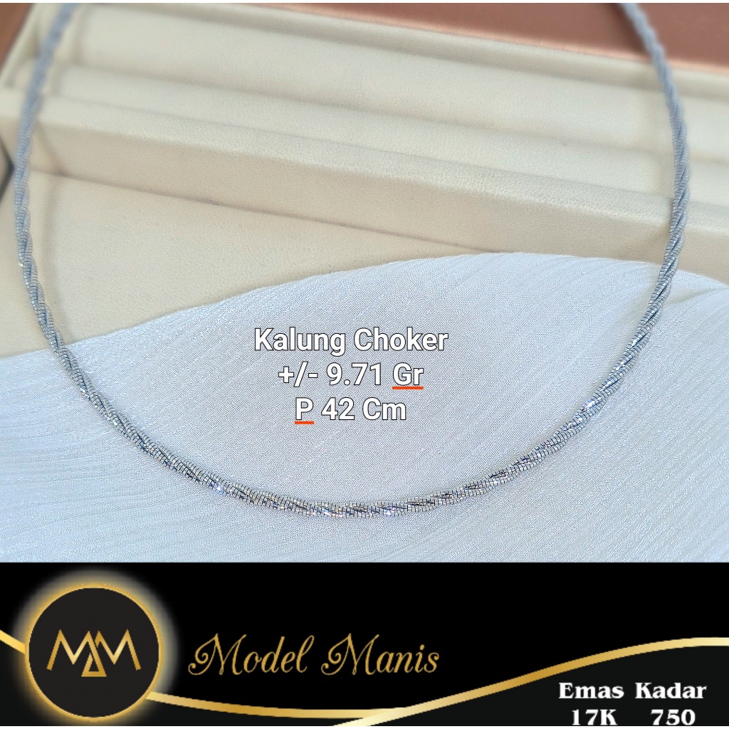 Model Manis Gold - Kalung Choker Tambang Putih - Emas 17K 750