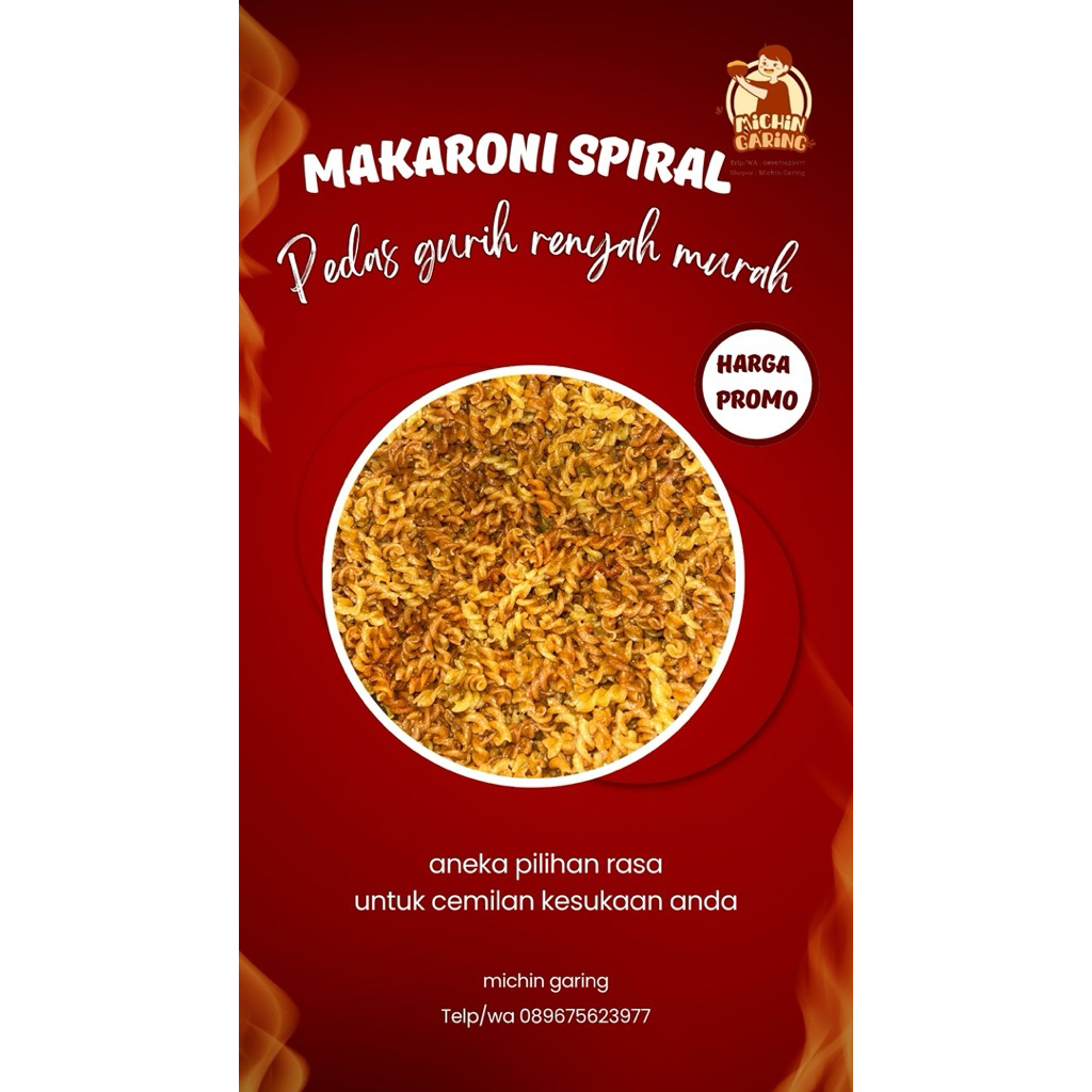 

Makaroni spiral pedas gurih renyah cemilan michin g