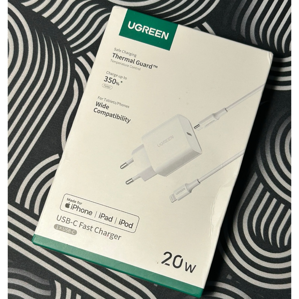 UGREEN Set Kepala Charger 20W + Kabel Lightning USB C Cable MFI Made For Iphone Original not anker b