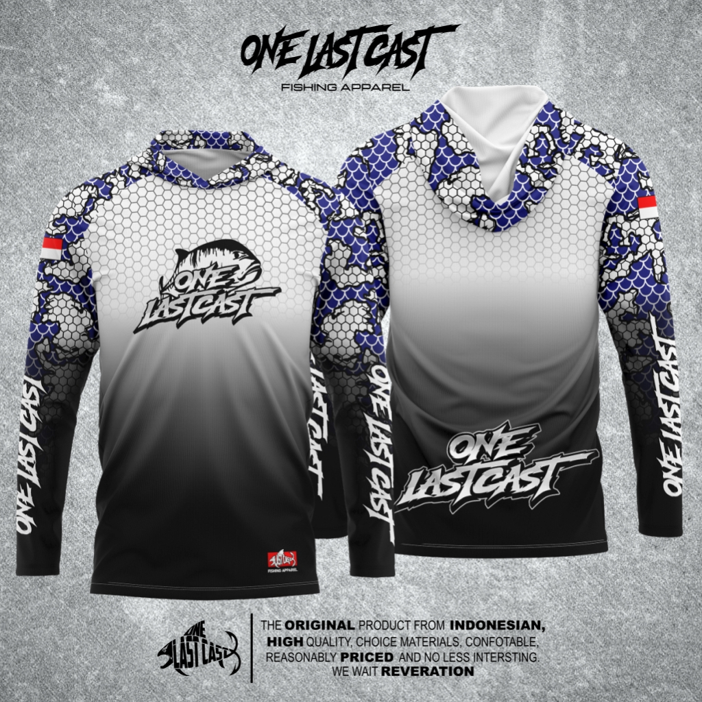ONELASTCAST Baju Mancing / Jersey Mancing Model HOODIE / KUPLUK BLUE CAMO Bisa Custom FullPrint