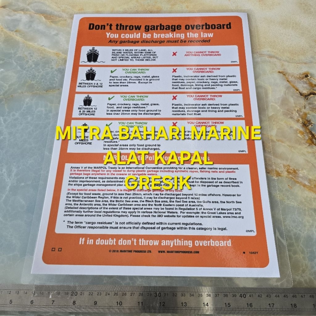 

Poster IMO Symbol IMPA 331542 Don't Throw Garbage Overboard Ukuran 480x330mm / A3+