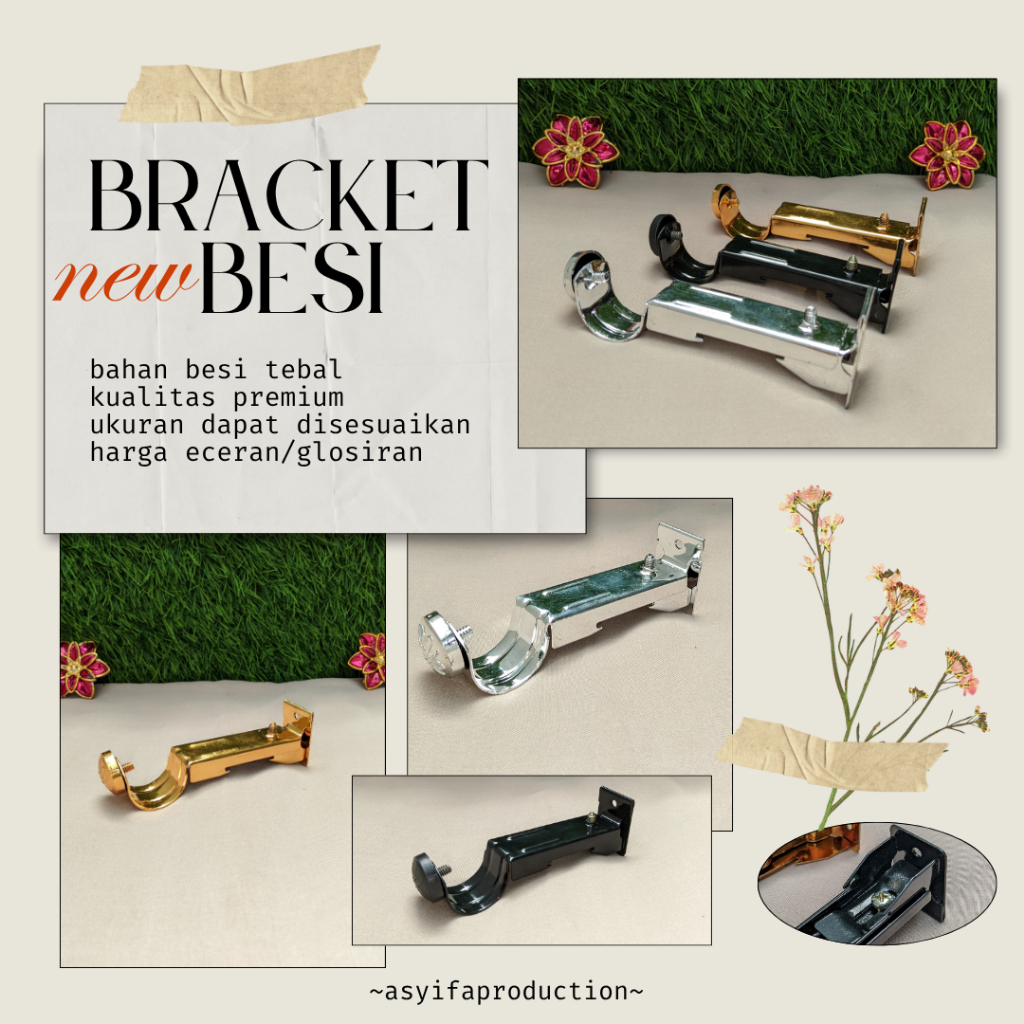 Bracket Penyangga Kaki Batang Gorden Premium Bahan Besi Tebal Dudukan Rel Gorden Super