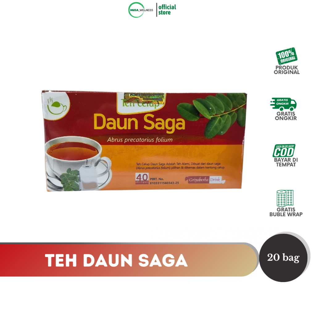

TEH DAUN SAGA GRIYA HERBA – tenggorokan | flu | batuk berdahak | serak | suara MERDU | celup herbal | nafas panjang | sakit ringan | teh hangat