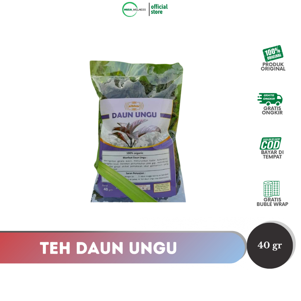

TEH DAUN UNGU KERING 40g – herbal atasi wasir & ambeien | bantu lancarkan BAB | 100% alami