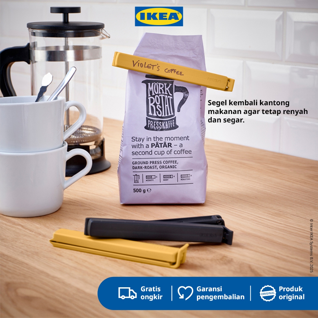 IKEA BEVARA Klip Penutup Plastik Hitam/Kuning Isi 6Pcs