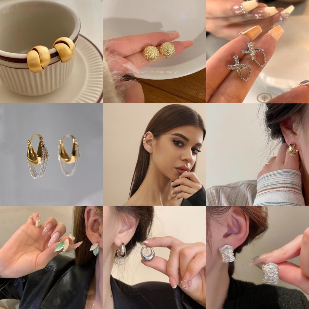 Anting-anting emas halus / anting-anting rasa tingkat tinggi yang sederhana / seratus aksesoris mode