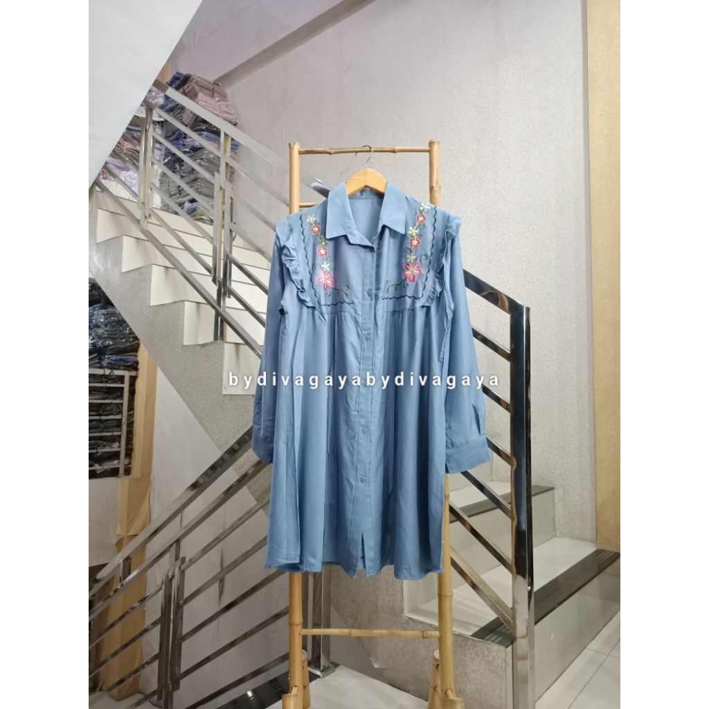 Tunik Wanita Dewasa Azalea Bahan Rayon Twill Motif Bunga Bordir Fashion