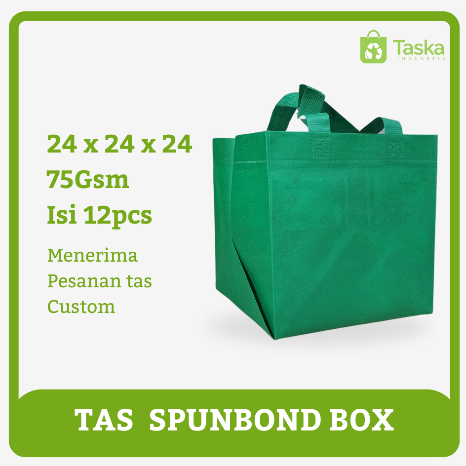 

Taska - Tas Spunbond Press Box 24x24x24 Warna Hijau Tua Harga Satuan Tas Nasi Kotak Grosir Goodie Bag