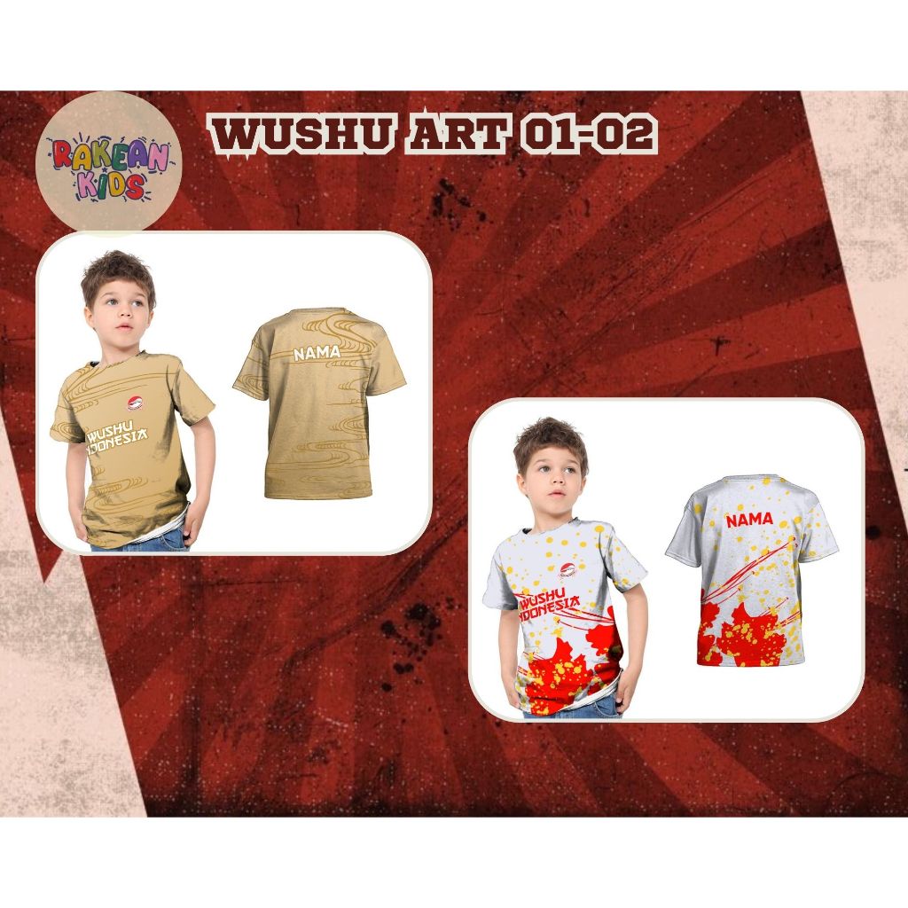 Baju Kaos Tshirt Jersey Anak Seni Beladiri Tiongkok Wushu Kung Fu Art 01 & 02 Full Printing Free Cus