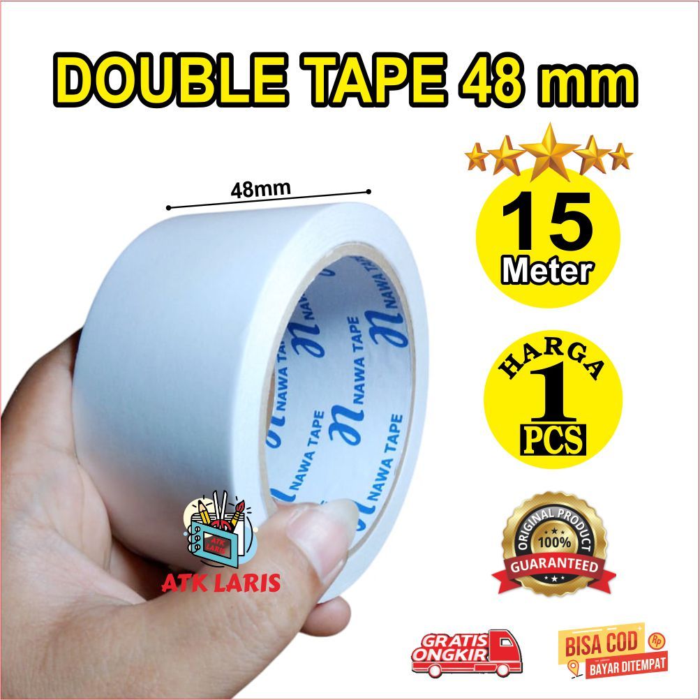 

DOUBLE TAPE KERTAS 1 INCH double tape lebar 48mm panjang 15 meter real, harga untuk 1 PCS