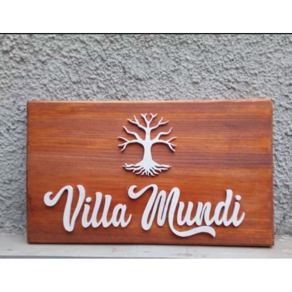 signboard plang kayu huruf timbul cafe, villa, cottage custom