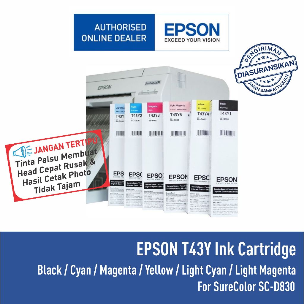 Tinta Catridge EPSON SL-D830 D830 SLD830 T43Y T43Y1 T43Y2 T43Y3 T43Y4 T43Y5 T43Y6 Original