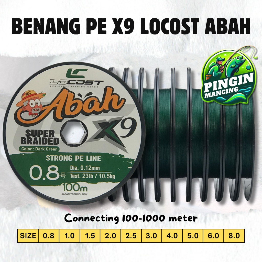 Senar Pancing PE X9 Warna Hijau 100 Meter Super Kuat Connecting Locost Abah
