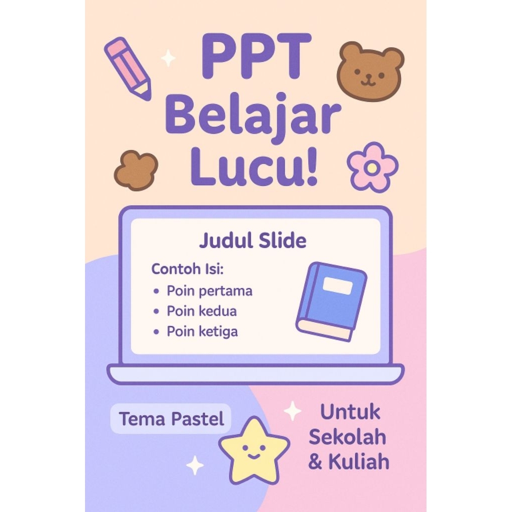 

PPT Belajar Lucu Tema Pastel + Bonus Stiker PNG | PowerPoint & Canva | Bisa Custom Nama & Materi