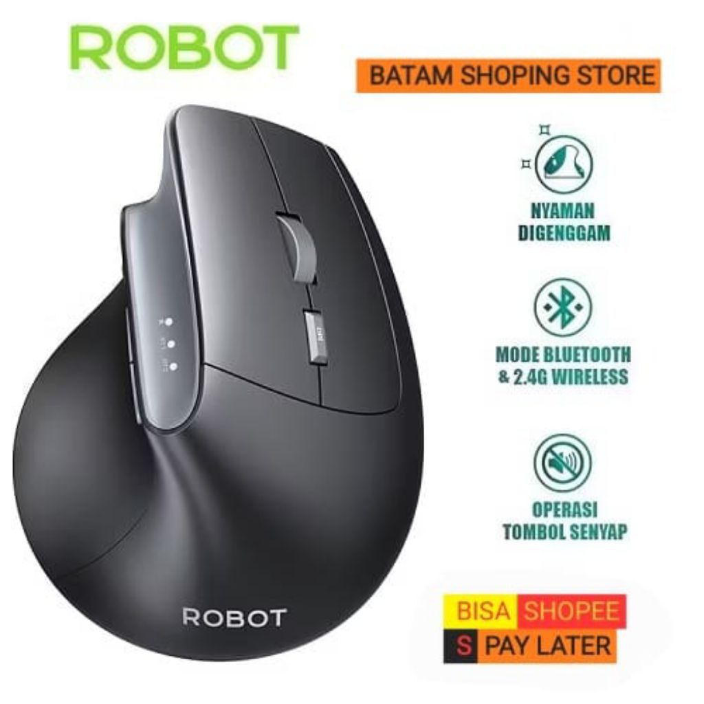 Robot Guru Master 2 Mouse Vertikal Multi Device Bluetooth 2.4G Mouse Rechargeable Silent Key