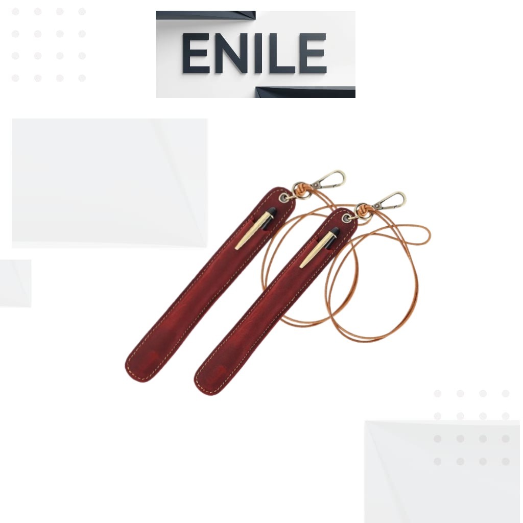 

Enile kalung Lanyard Logo kustom tas pensil pelajar kulit asli portabel sederhana tempat pena
