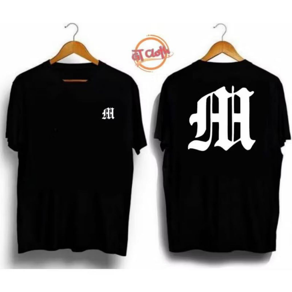KAOS DISTRO INISIAL HURUF M GOTHIC BAHAN COTTON COMBED 30S