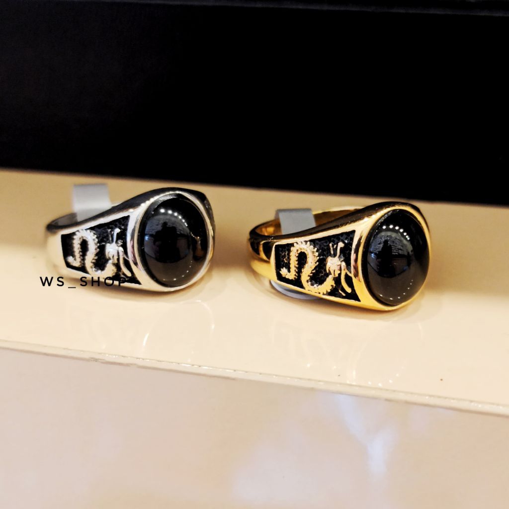 Cincin Onyx Ring Naga Pria Super Keren Anti Karat