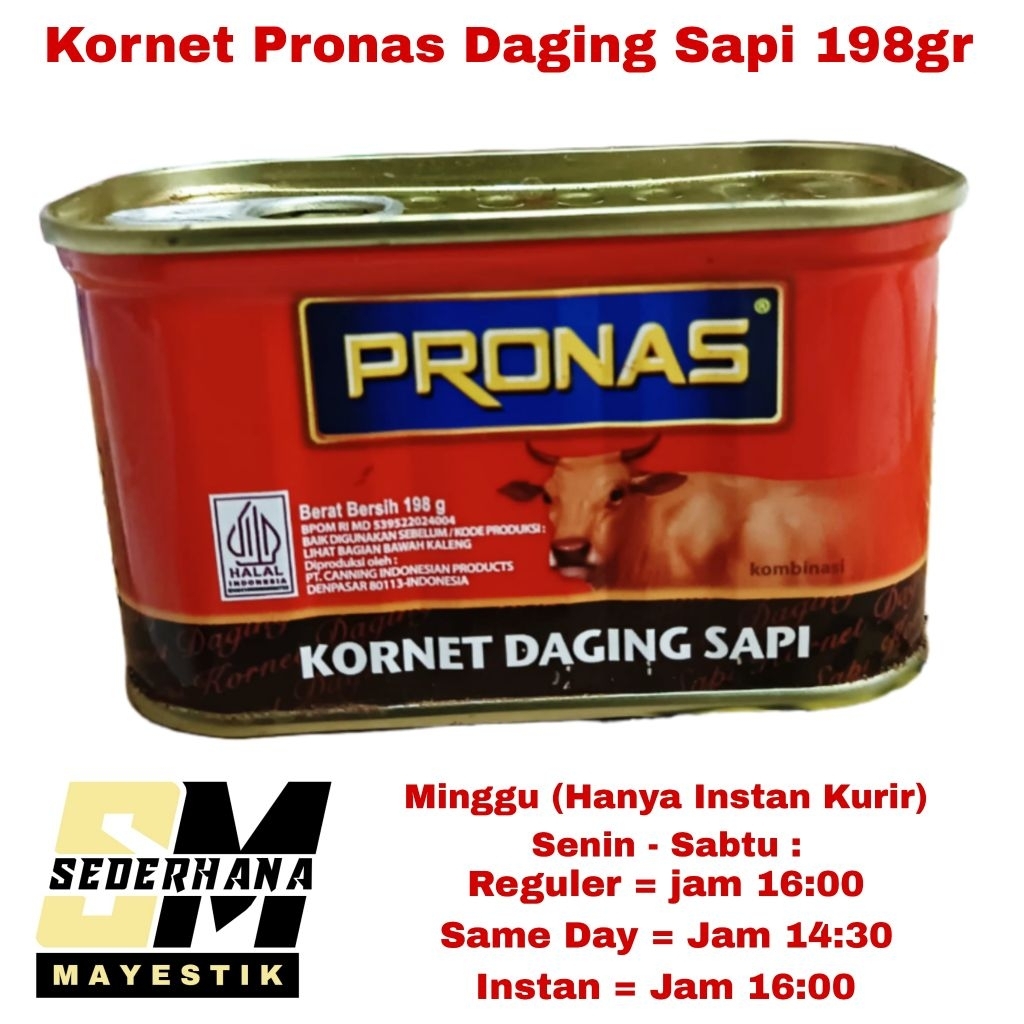 

Kornet Pronas Daging Sapi 198gr / Kornet Kaleng Kecil Cap Pronas 198 gr