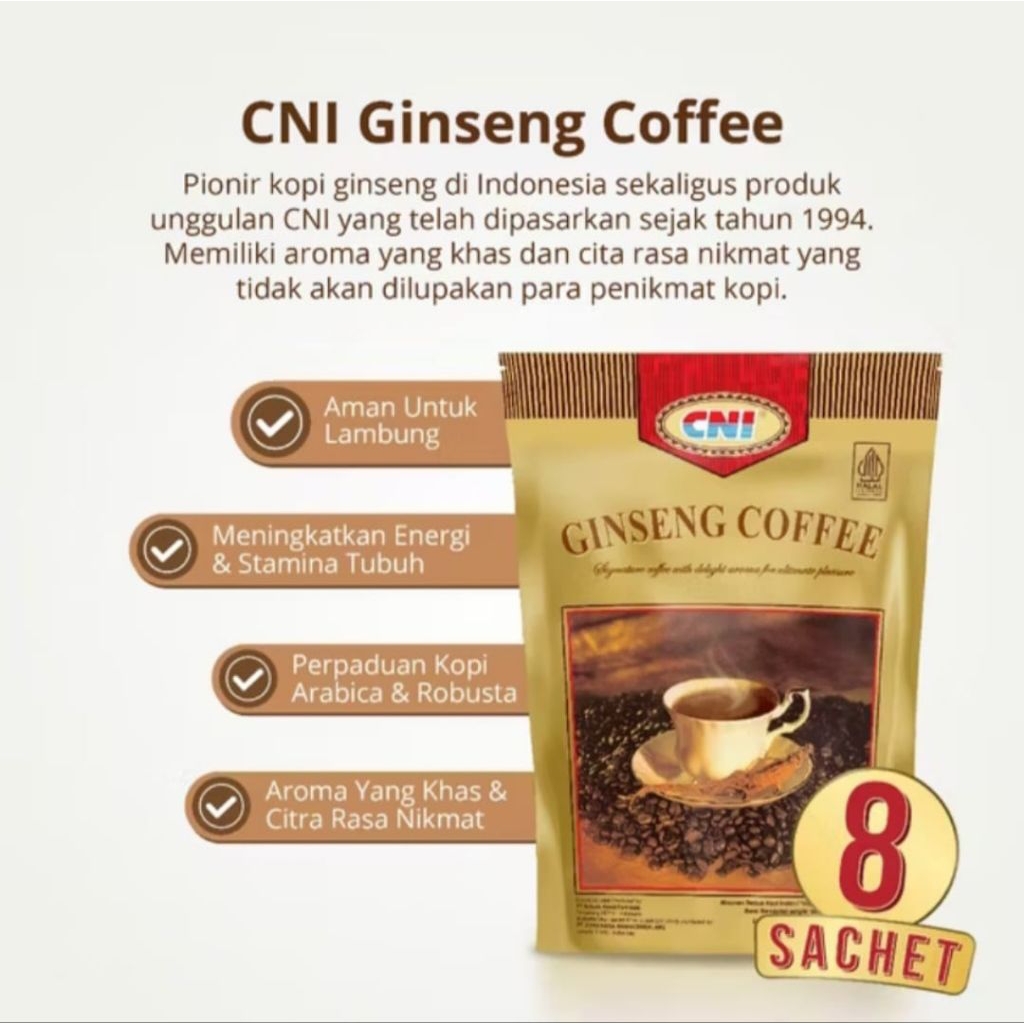 

CNI Ginseng Coffee isi 8 sachet