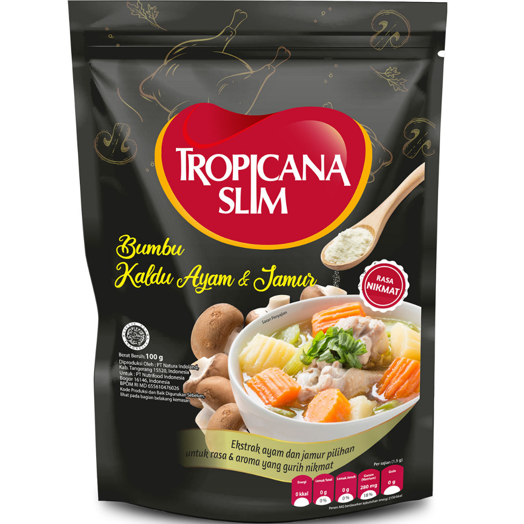 

Tropicana Slim Bumbu Kaldu Ayam dan Jamur 100 gram - lebih rendah garam dan tanpa MSG / Kaldu Jamur Non MSG