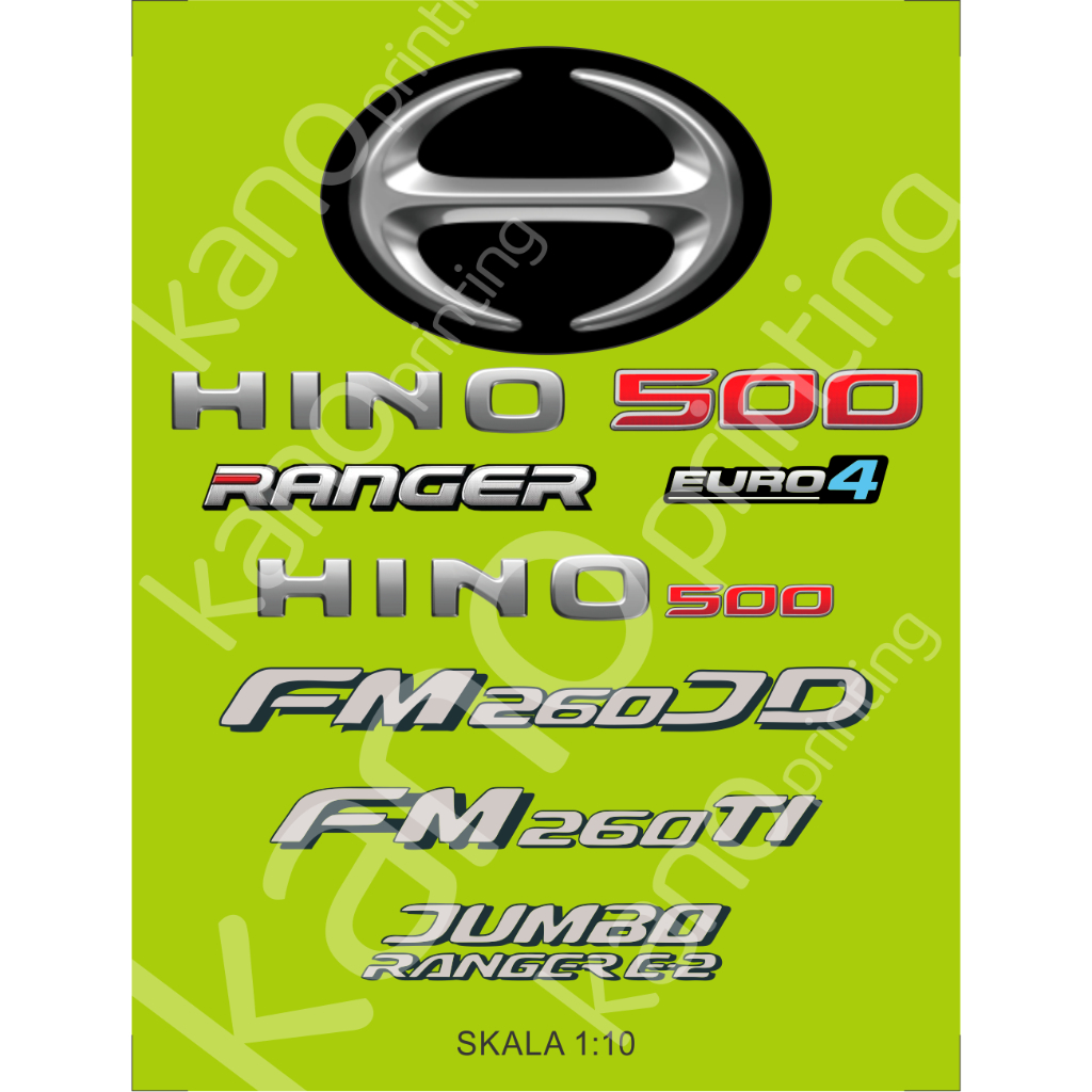 STICKER EMBLEM MINIATUR TRUK HINO 500 RANGER | VINYL TAHAN AIR | SKALA 1:10 1:12 1:14 1:16